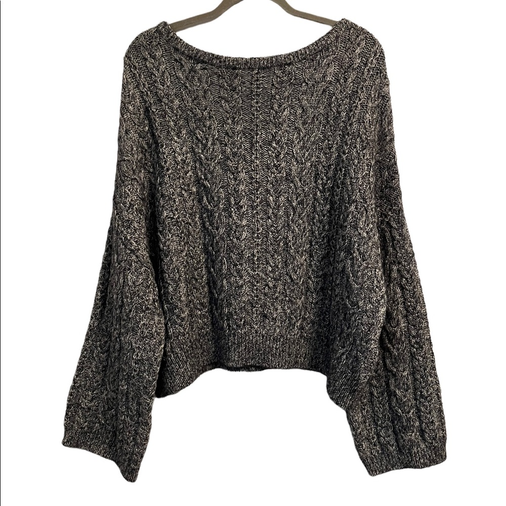 Brusnika Cashmere Mohair Blend Dolman Sleeve Black And Gray Cable Knit Sweater